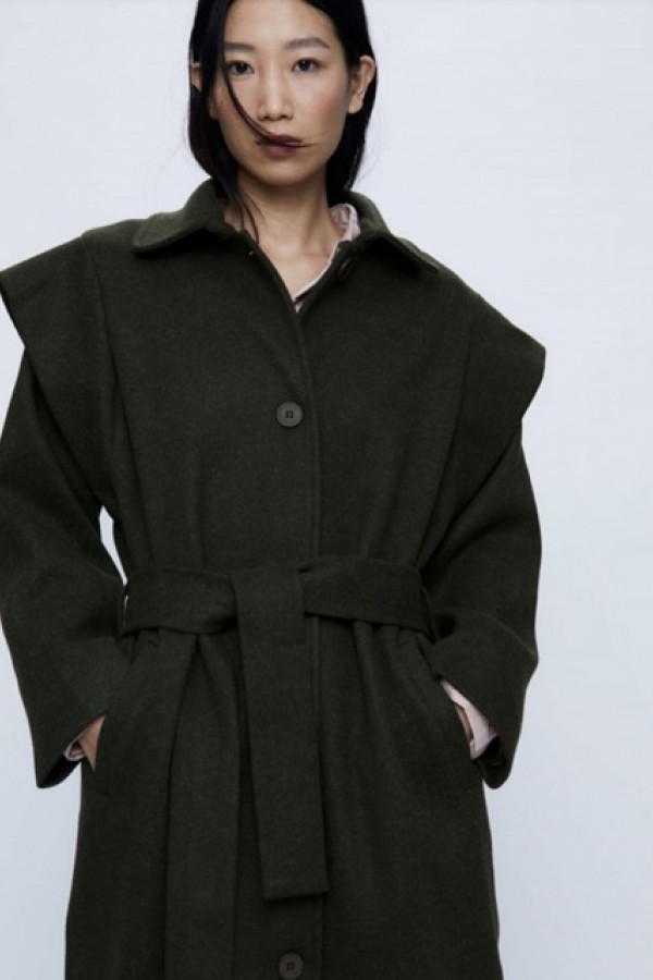 GREEN COAT WITH SHOULDER PADS